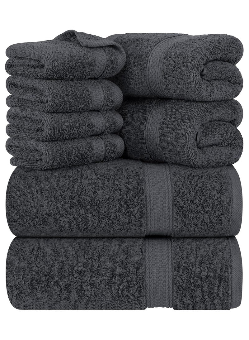 Utopia Towels Premium 8 Piece Towel Set (Grey) - 2 Bath Towels, 2 Hand Towels and 4 Washcloths Cotton Hotel Quality Super Soft and Highly Absorbent