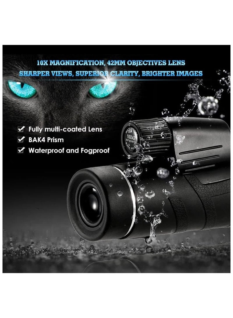 Prism Portable Compact Monocular | 10x Magnification Waterproof & Fogproof Telescope for Outdoor Adventures, Birdwatching, Hiking, and Wildlife Viewing | Brighter HD View with Fully Multi-Coated Lens