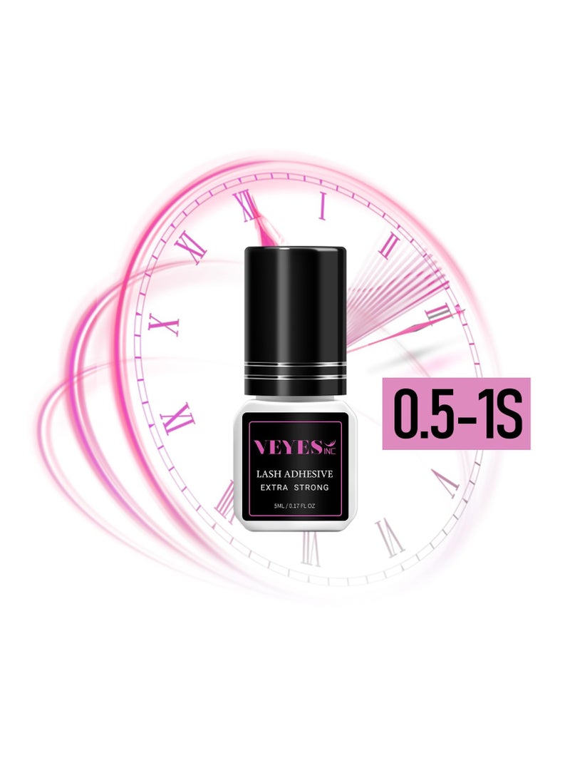 VEYES INC Eyelash Extension Glue - Extra Strong Professional Lash Glue 5ml | 1 Sec Drying time | Retention - 8 Weeks | Black Adhesive for Semi-Permanent Extensions Professional Use Only