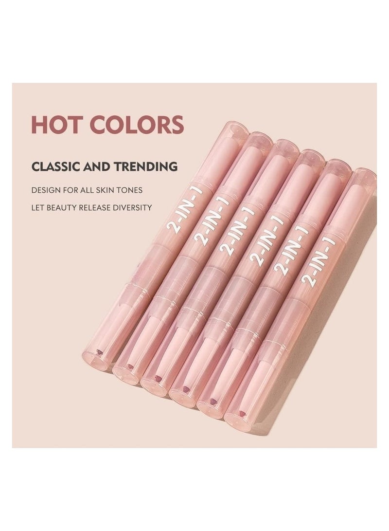 2 in 1 Long Lasting Lipstick and Liner Set with Nude Red Shades Perfect for Daily Wear and Gifting 6 Pcs Collection