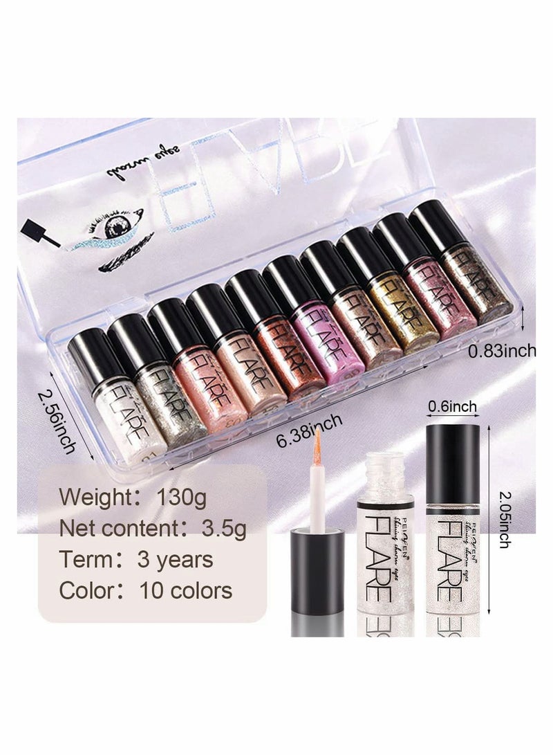 Waterproof Colorful Liquid Glitter Eyeshadow & Eyeliner Set - 10Pcs Long-Lasting Sparkle Makeup for Stunning Eyes