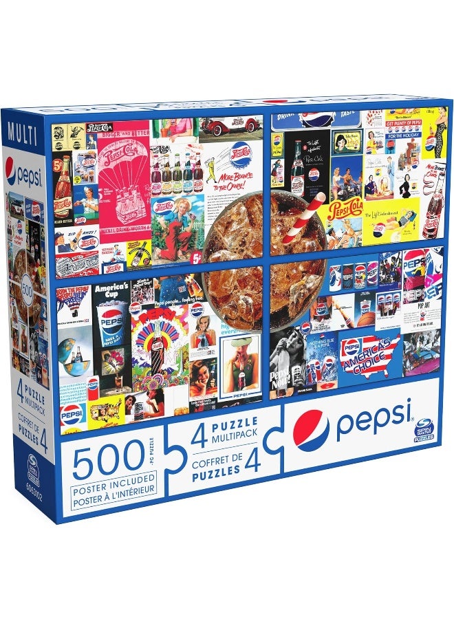 Pepsi, 4 Puzzle Multipack, 500 Pieces Combine to Form Novelty Soda Beverage Mega Puzzle