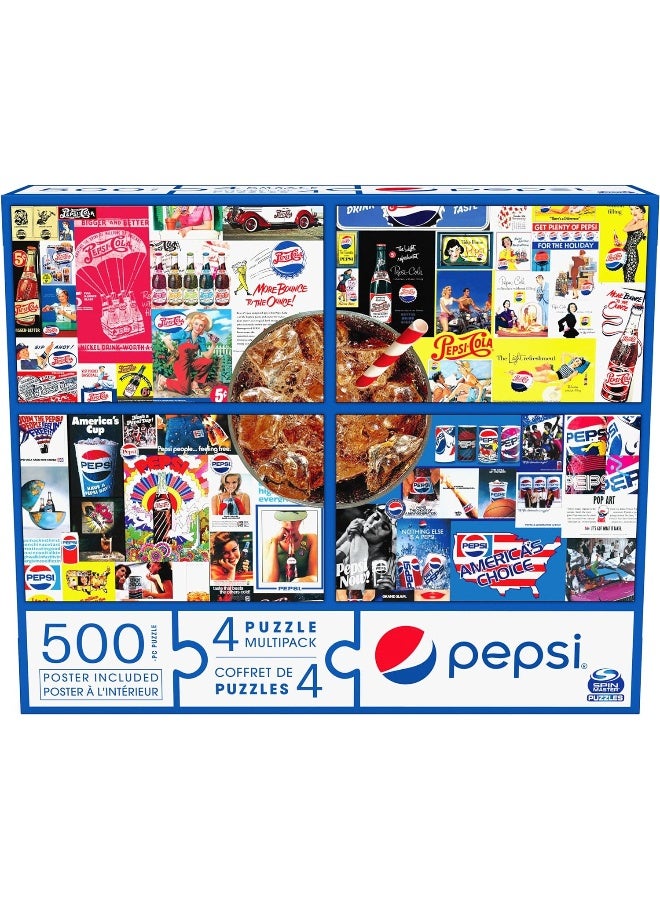 Pepsi, 4 Puzzle Multipack, 500 Pieces Combine to Form Novelty Soda Beverage Mega Puzzle