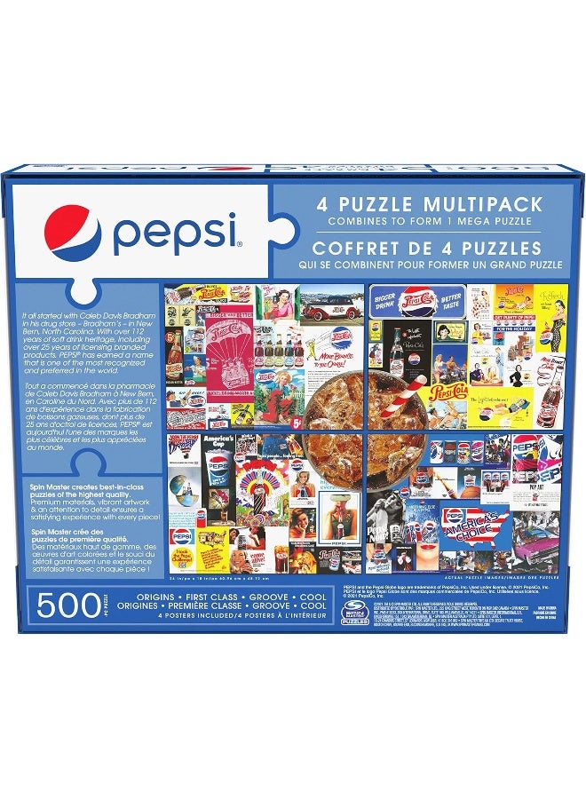 Pepsi, 4 Puzzle Multipack, 500 Pieces Combine to Form Novelty Soda Beverage Mega Puzzle