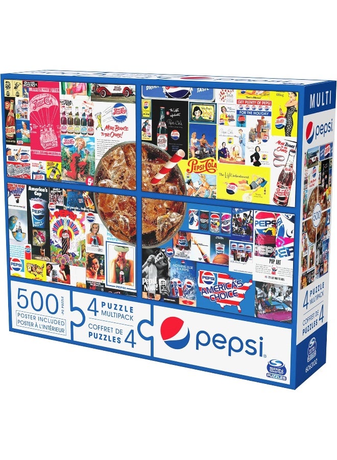 Pepsi, 4 Puzzle Multipack, 500 Pieces Combine to Form Novelty Soda Beverage Mega Puzzle