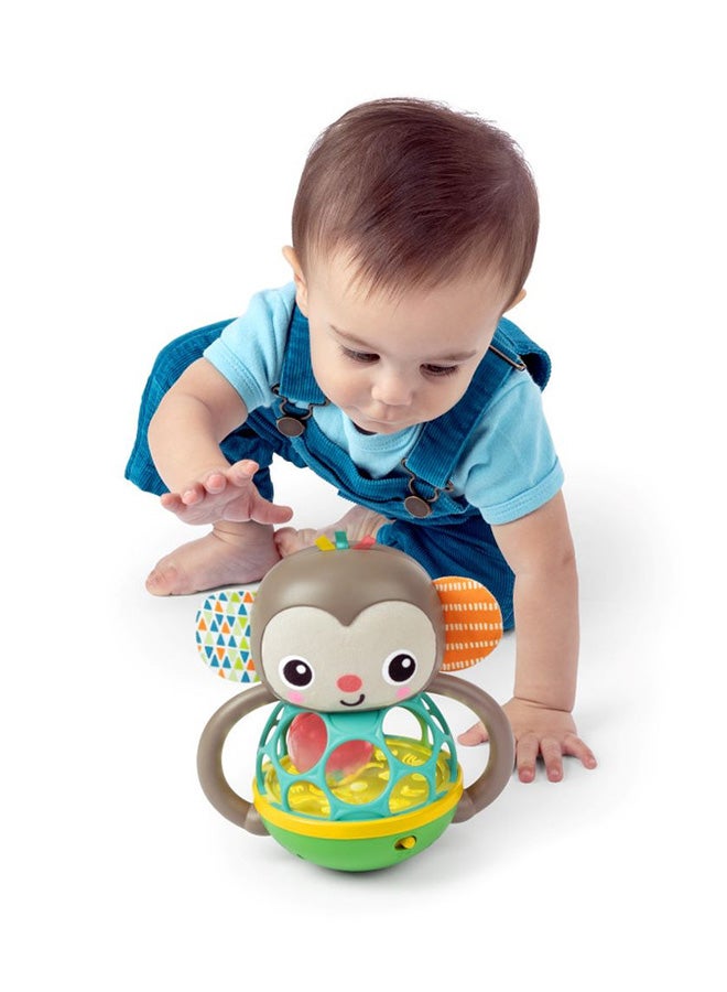 Bright Starts - Grab And Giggle Monkey Light-Up Musical Rattle Toy with Easy-Grasp Oball, Ages 6 Months+, Unisex