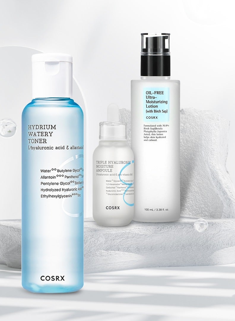 Triple Hyaluronic Moisture Ampoule (40Ml) + COSRX Hydrium Watery Toner + COSRX Oil Free Ultra Moisturizing Lotion (With Birch Sap) (100ml) 290ml