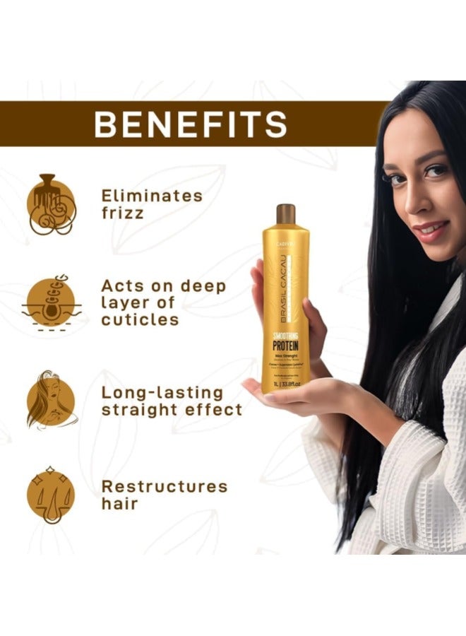 Brasil Cacau Smoothing Protein Set 1000ml x 3 – Complete Anti-Frizz Keratin Treatment with Anti-Residue Shampoo, Smoothing Protein & Deep Conditioning Mask