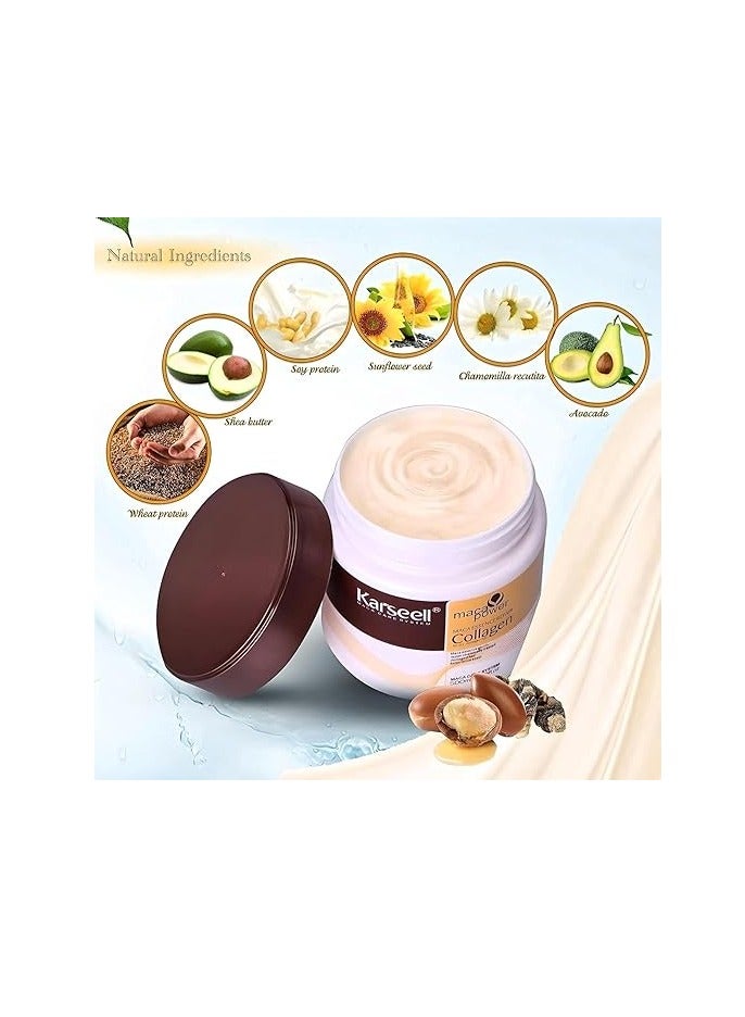 Karseell Collagen Hair Treatment Deep Repair Conditioning Argan Oil Collagen Hair Mask Essence for Dry Damaged Hair All Hair Types 16.90 oz 500ml