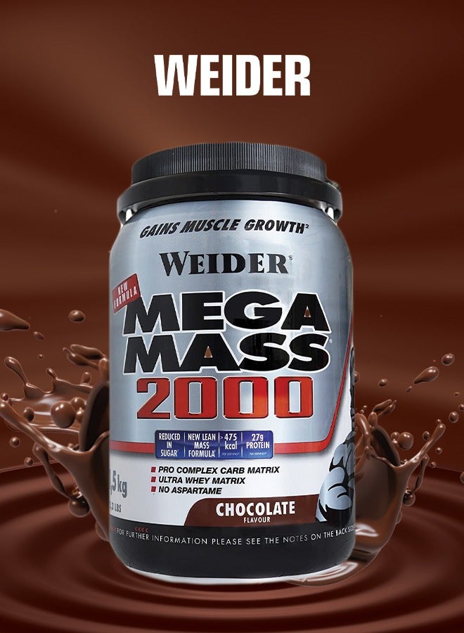 Mega Mass 2000 - 1.5 kg Chocolate, High-Calorie Mass Gainer for Muscle Growth