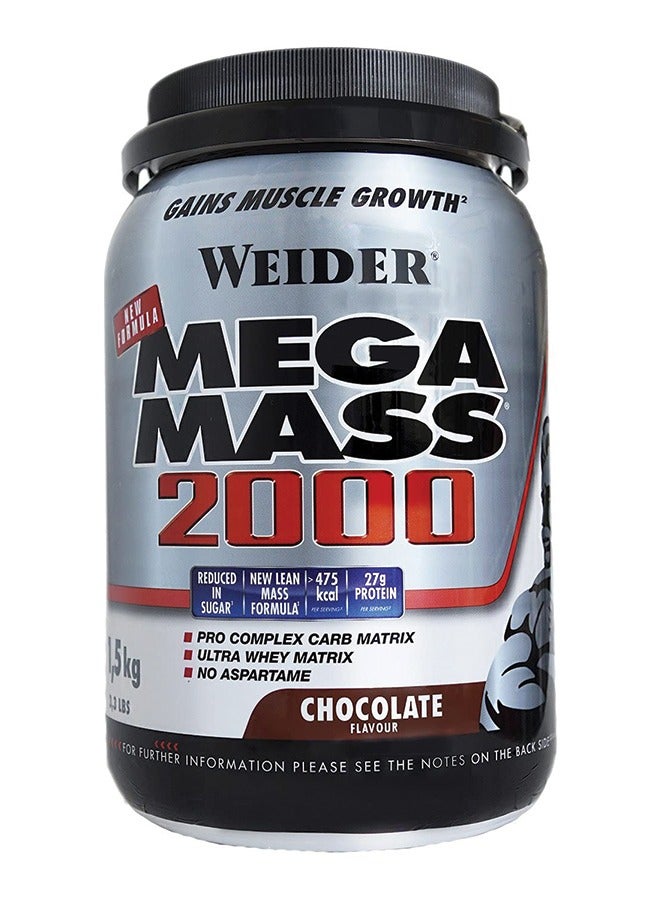 Mega Mass 2000 - 1.5 kg Chocolate, High-Calorie Mass Gainer for Muscle Growth