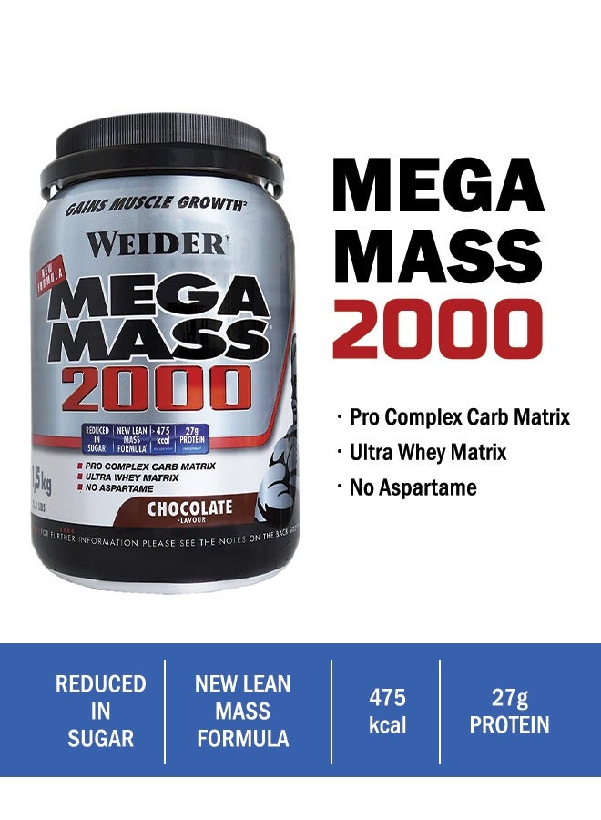 Mega Mass 2000 - 1.5 kg Chocolate, High-Calorie Mass Gainer for Muscle Growth