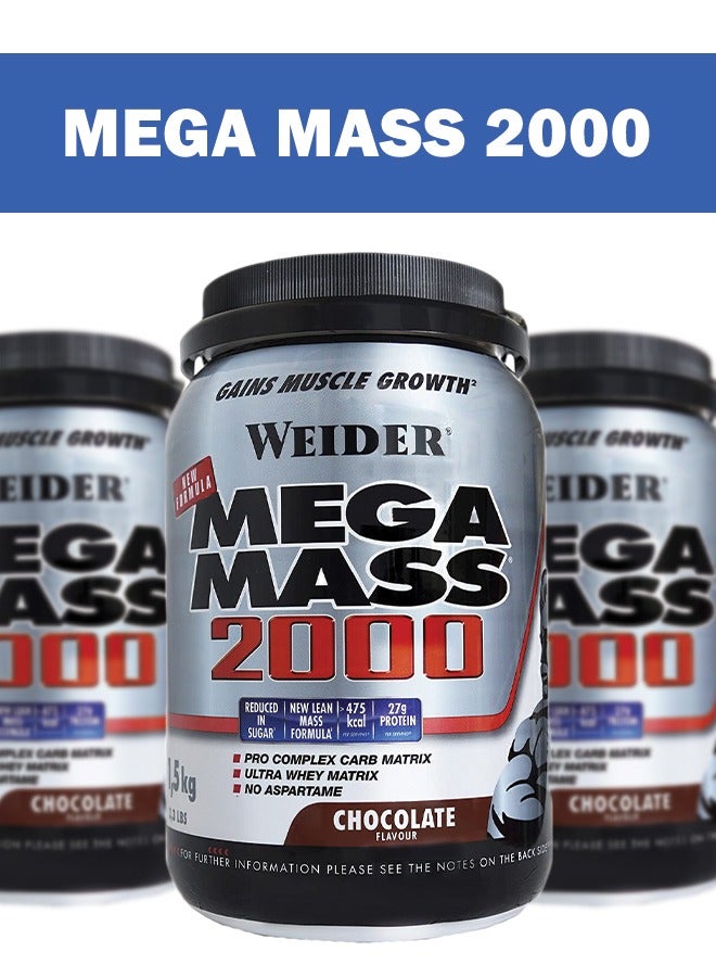 Mega Mass 2000 - 1.5 kg Chocolate, High-Calorie Mass Gainer for Muscle Growth