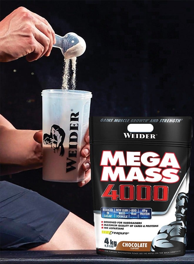 Mega Mass 4000 - 4kg Chocolate, 49g Protein, 800 Kcal, High-Calorie Mass Gainer for Muscle Growth