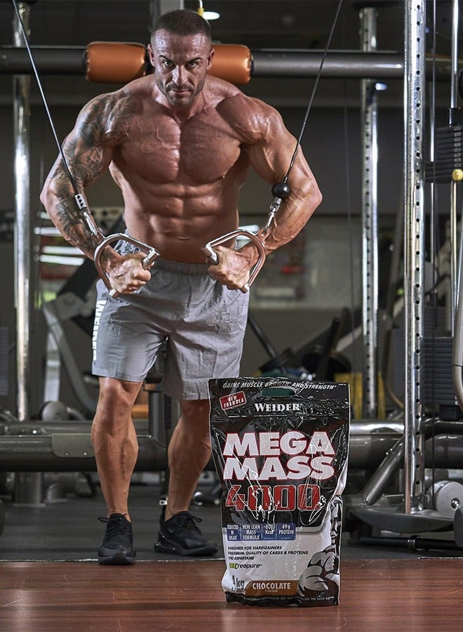 Mega Mass 4000 - 4kg Chocolate, 49g Protein, 800 Kcal, High-Calorie Mass Gainer for Muscle Growth