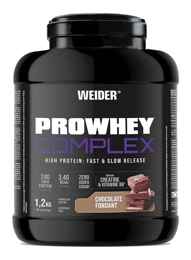 Prowhey Complex (1,2kg) Chocolate-fondant Flavour With 3,4g Bcaa/serving, Creatine, L-glutamine, Mcts, Vitamin B6, Bromelain