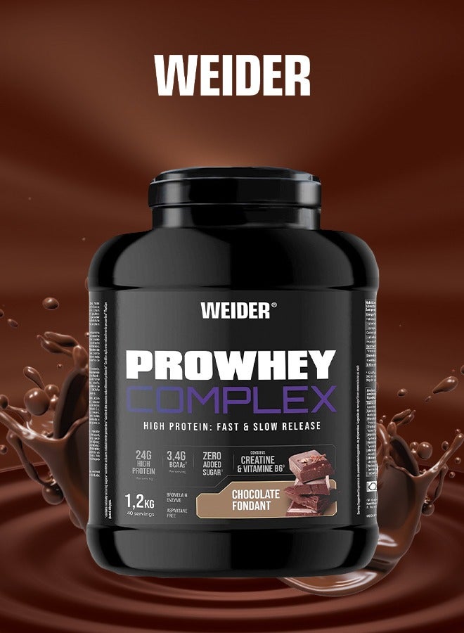 Prowhey Complex (1,2kg) Chocolate-fondant Flavour With 3,4g Bcaa/serving, Creatine, L-glutamine, Mcts, Vitamin B6, Bromelain