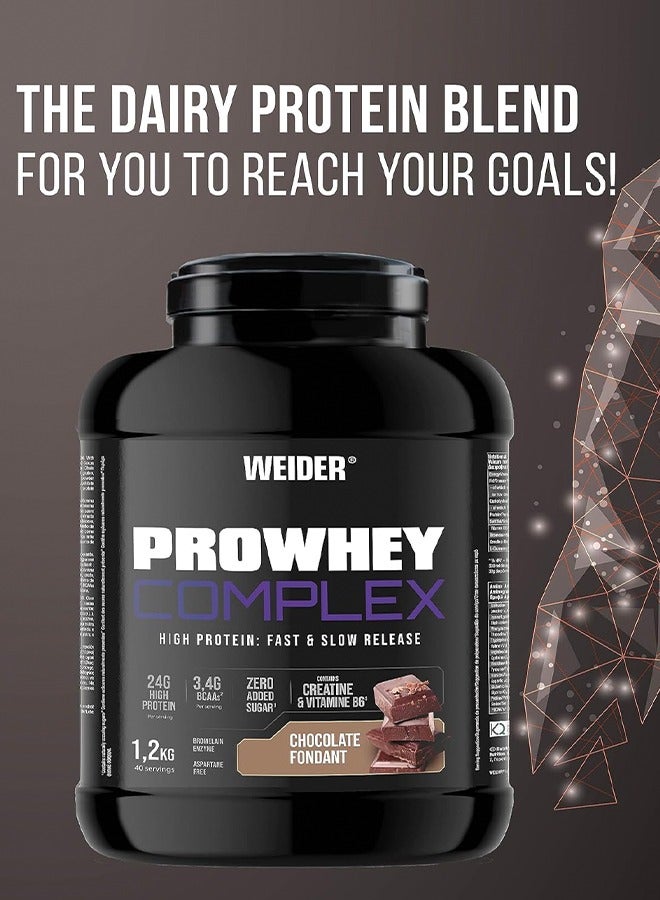 Prowhey Complex (1,2kg) Chocolate-fondant Flavour With 3,4g Bcaa/serving, Creatine, L-glutamine, Mcts, Vitamin B6, Bromelain