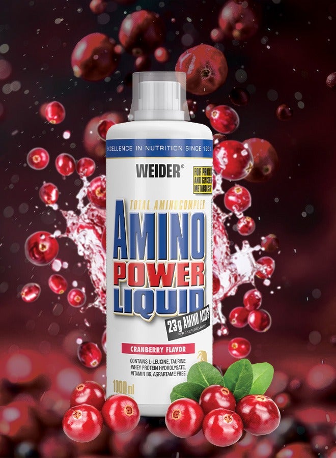 Amino Power Liquid - 1000ml, Cranberry Flavor, High-Dosage Amino Acid Supplement