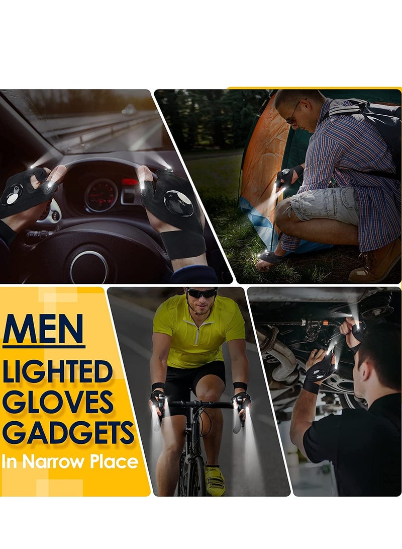 LED Flashlight Gloves Gifts for Men, Handsfree Lights for Fishing Camping Hiking Repairing, Cool Unique Tool Gadget for Mechanic Car Guy  Electrician, Dad, Husband, Handyman, Car Repair, 1 Pair Black