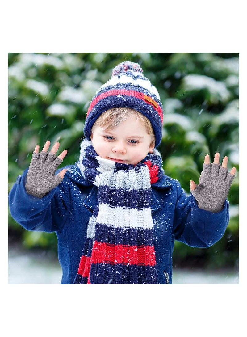 3 Pairs Kids Fingerless Gloves Convertible Flip Top Gloves Winter Warm Knit Half Finger Mitten for Kids Boy Girls 5 10 Years