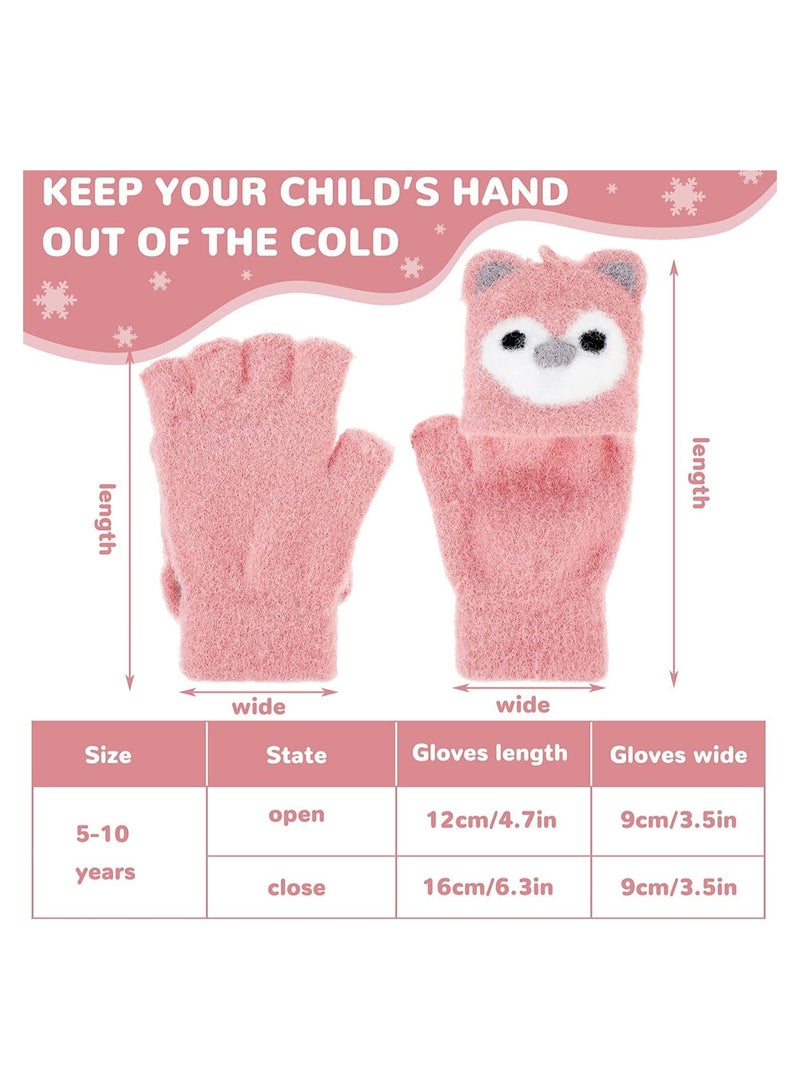 3 Pairs Kids Fingerless Gloves Convertible Flip Top Gloves Winter Warm Knit Half Finger Mitten for Kids Boy Girls 5 10 Years