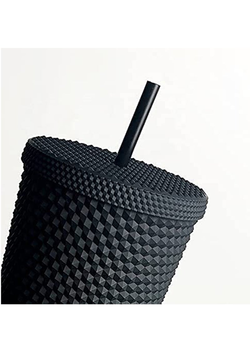 24Oz Water Cup Straw Cup Studded Tumbler And Straw With Leak Proof Lid Iridescent Matte and Multi Colored For Iced Coffee Tumbler Color Matte Black, Fully Studded