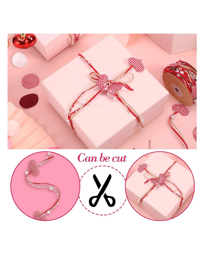 2 Rolls Valen tines Wired Ribbon Faux Wired Pearl Garland Heart Bead Valen tine Day Ribbon Heart Garland Wreath Artificial Bead Pearl Ribbon Wedding Party Decor 11 Yard