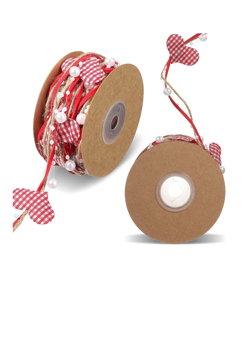 2 Rolls Valen tines Wired Ribbon Faux Wired Pearl Garland Heart Bead Valen tine Day Ribbon Heart Garland Wreath Artificial Bead Pearl Ribbon Wedding Party Decor 11 Yard