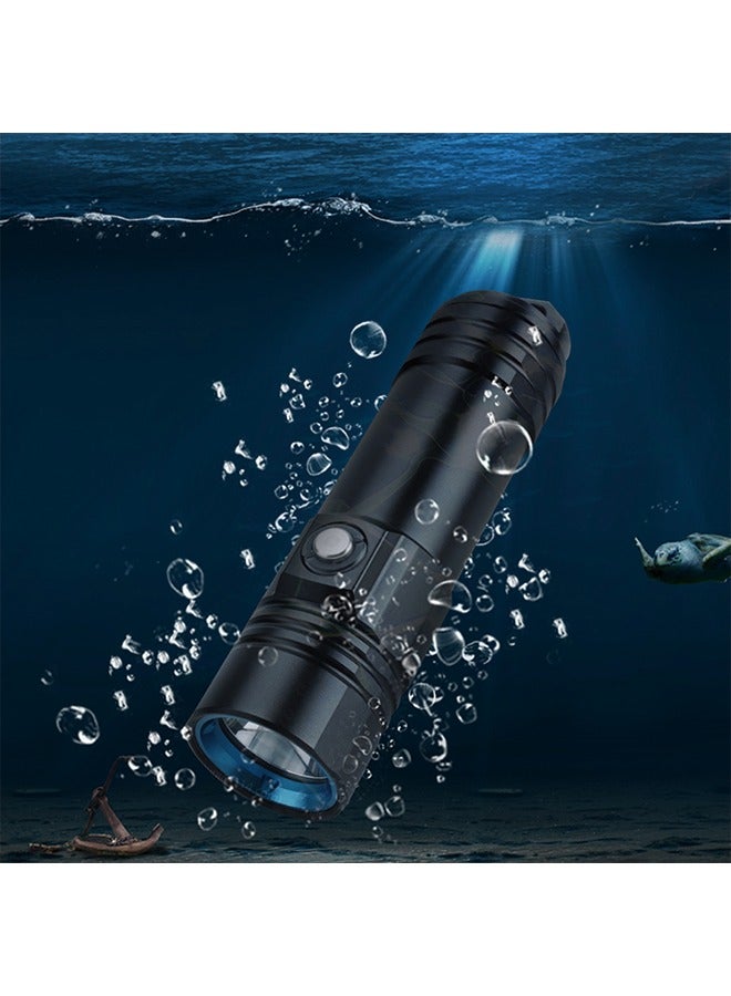 Professional 50m Diving Flashlight - High-Intensity, Long Battery Life, Waterproof,(Flashlight + 26650 lithium battery + USB charger)