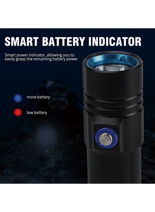 Professional 50m Diving Flashlight - High-Intensity, Long Battery Life, Waterproof,(Flashlight + 26650 lithium battery + USB charger)