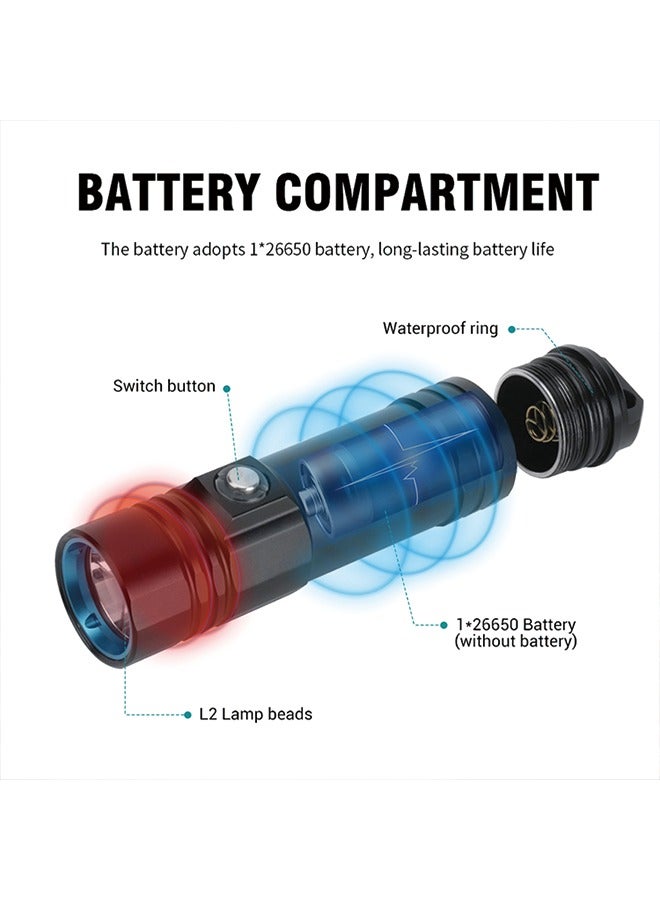 Professional 50m Diving Flashlight - High-Intensity, Long Battery Life, Waterproof,(Flashlight + 26650 lithium battery + USB charger)