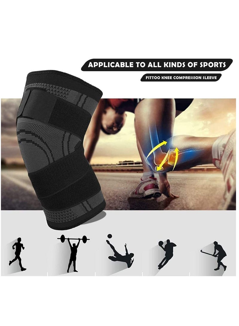 Knee Brace Support with Adjustable Straps, Compression Knee Sleeve for Knee Discomfort, Suit for Running, Cycling, Tennis, Basketball and More Sports   Single