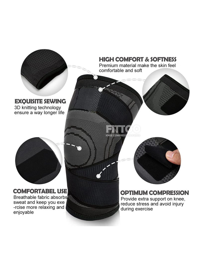 Knee Brace Support with Adjustable Straps, Compression Knee Sleeve for Knee Discomfort, Suit for Running, Cycling, Tennis, Basketball and More Sports   Single