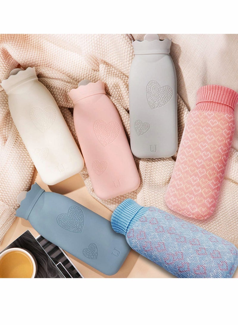 Hot Water Bottle Bag with Knit Cover for Microwave Heating Silicone Hot  Cold Therapies Back Pain   Gift for gi rlfri en d Mather Valen tine's Day Gift Exchange Party Blue   Short1