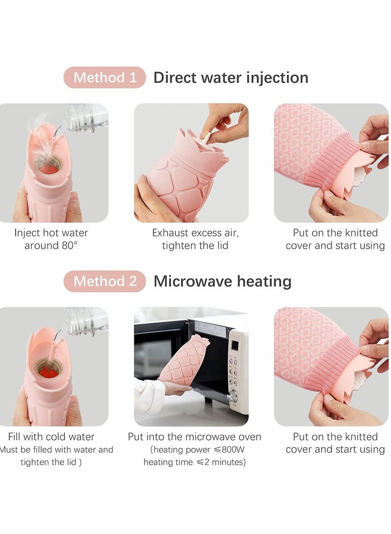 Hot Water Bottle Bag with Knit Cover for Microwave Heating Silicone, Hot  Cold Therapies Back Pain   Gift for g ir lf rie n d, Mather, Valen tine's Day, Gift Exchange Party Pink   Long2