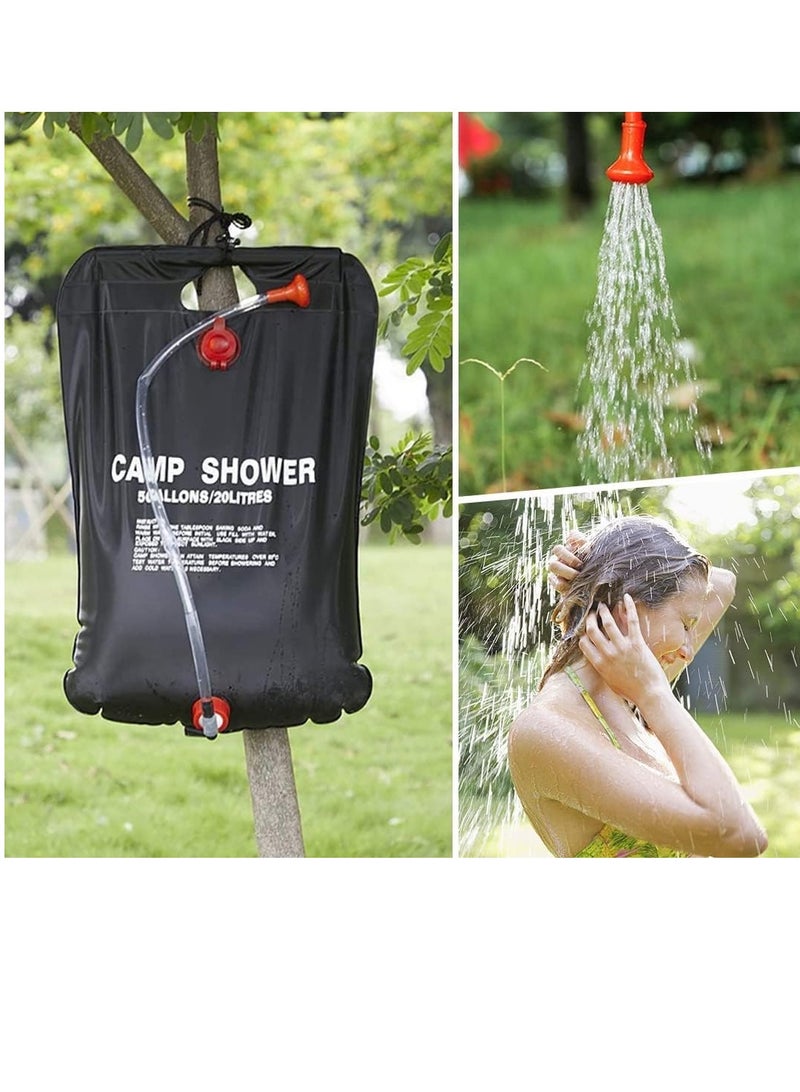 Solar Shower Bag, 5 Gallons20L Camping Shower Bag, Portable Shower Bag with Removable Hose and On Off Switchable Shower Head for Camping Beach Swimming Outdoor Traveling