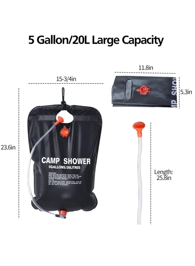 Solar Shower Bag, 5 Gallons20L Camping Shower Bag, Portable Shower Bag with Removable Hose and On Off Switchable Shower Head for Camping Beach Swimming Outdoor Traveling