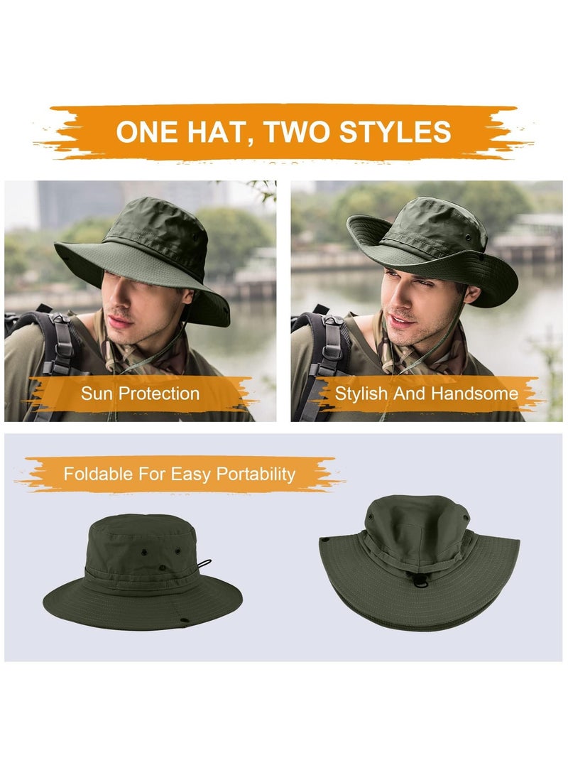 Fishing hat Wide Brim Sun Protection Hat with Breathable Safari hat and Fisherman hat Hiking Hats Boonie Hats for Man Dark Green