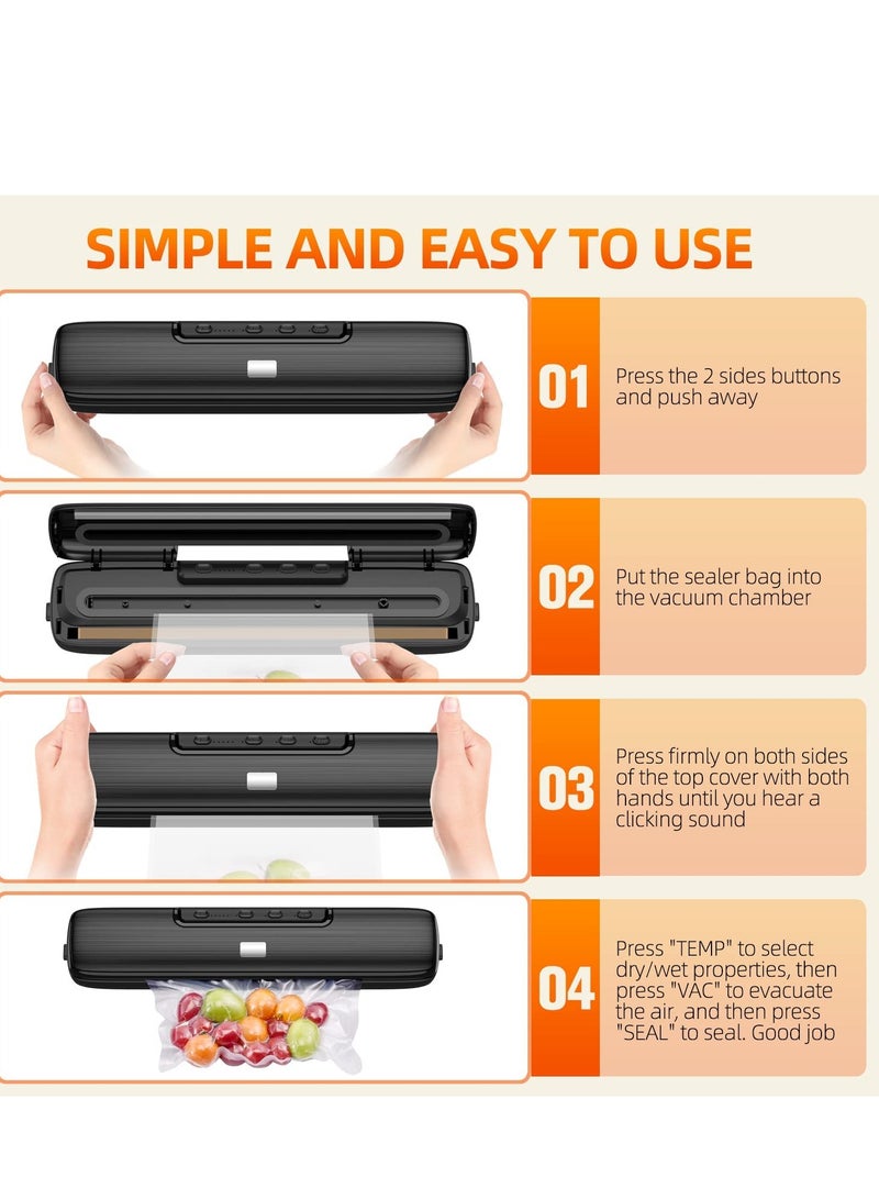 Vacuum Sealer Machine Food Vacuum Sealer for Food Saver Automatic Air Sealing System for Food Storage Dry and Moist Food Modes Compact Design 12.6 Inch with 15Pcs Seal Bags Starter Kit