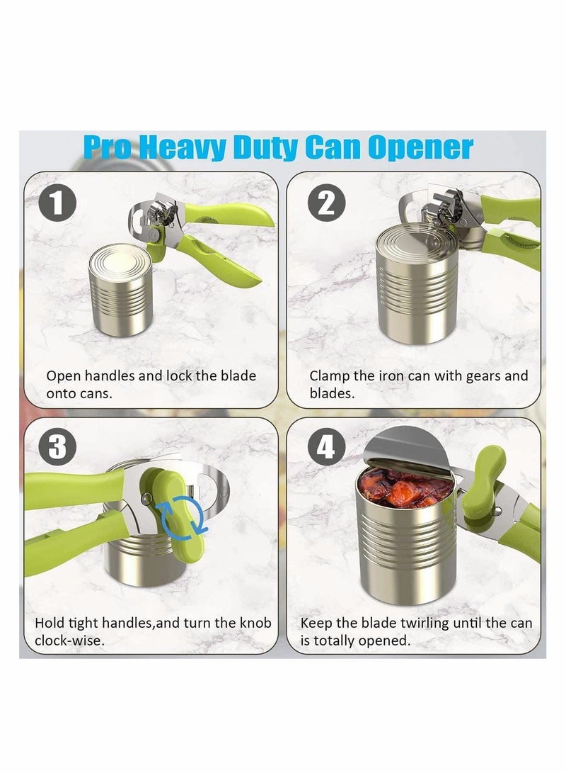 Can Opener Heavy Duty Can 4 in 1 Kitchen Stainless Steel Opener Manual Smooth Edge Durable Food Safe Cut Tool Tin Jar Bottle Opener Hand Grip for Seniors with Arthritis Hands