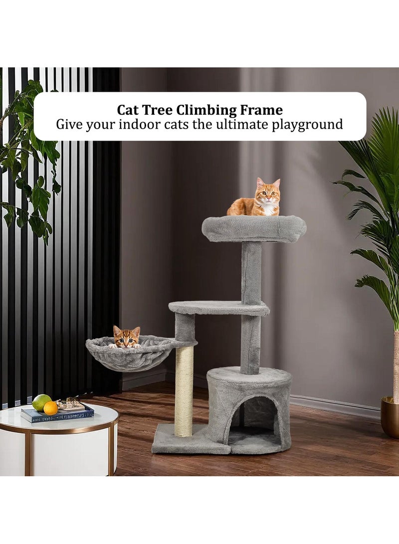 Cat tree tower with Plush perch, Cozy hammock, Sisal scratching post, and Cat condo, Cat tree furniture activity center for indoor cats, Cat climbing tower 84 cm (Grey)