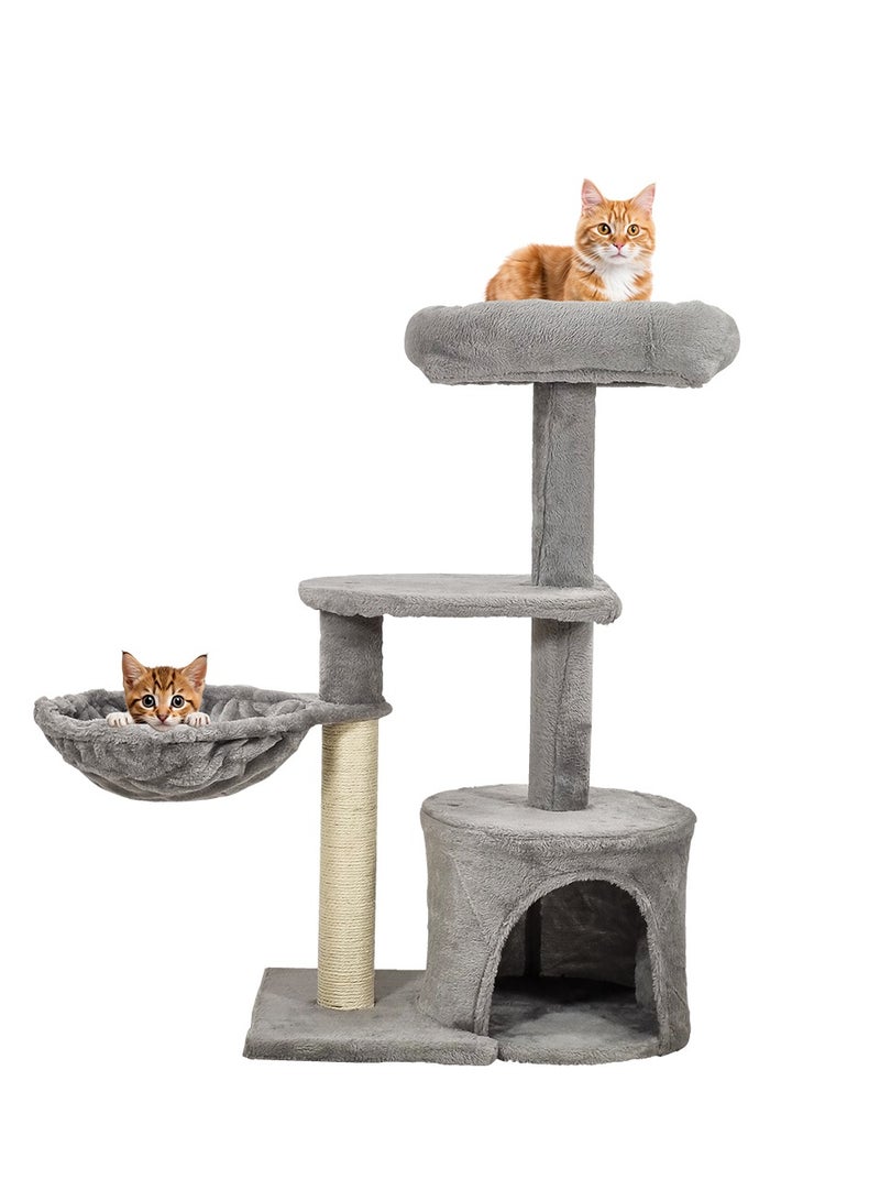 Cat tree tower with Plush perch, Cozy hammock, Sisal scratching post, and Cat condo, Cat tree furniture activity center for indoor cats, Cat climbing tower 84 cm (Grey)