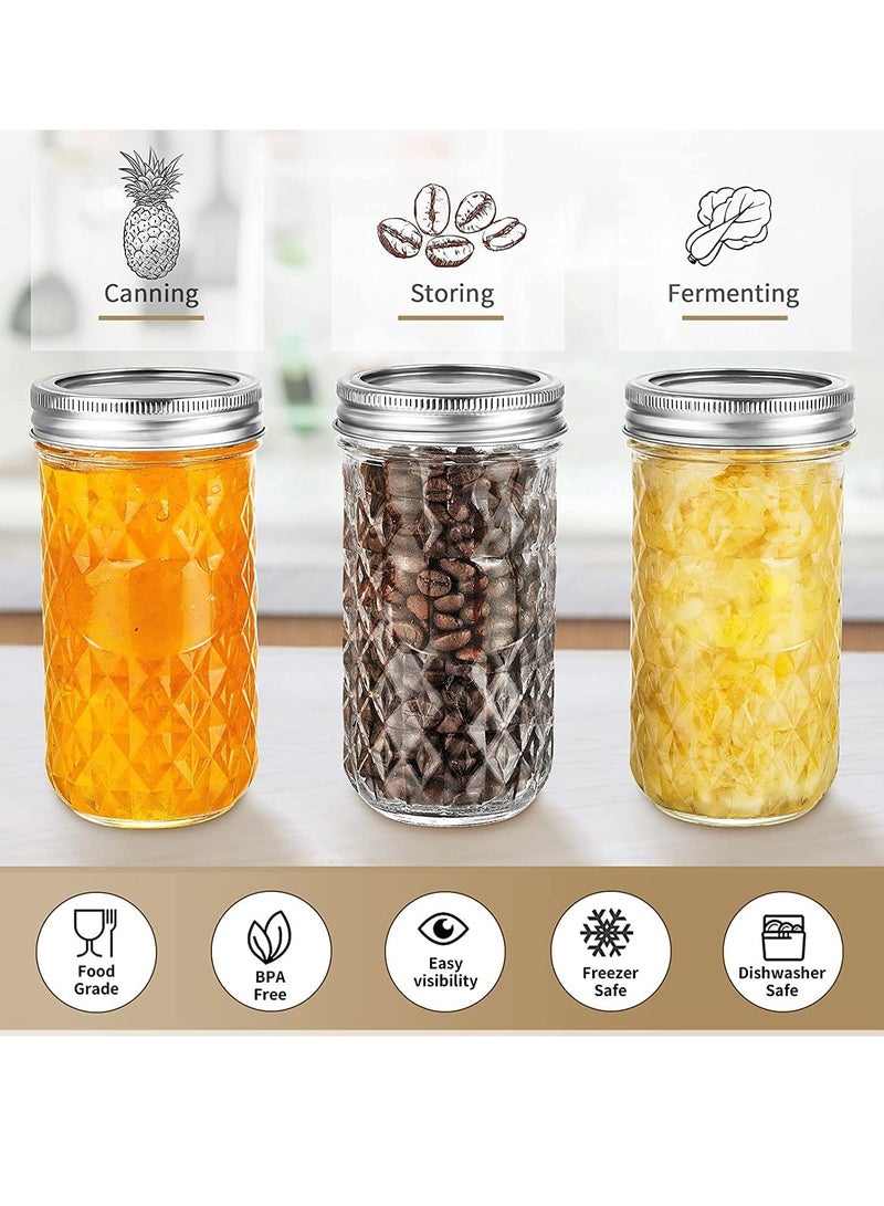 Ma son Jars, Canning Jars Jelly Jars With Lids, Ideal for Jam, Honey, Wedding Favors, Shower Favors, for Canning, Preserving, Meal Prep 12, Diamond, 12, Ma son Jars