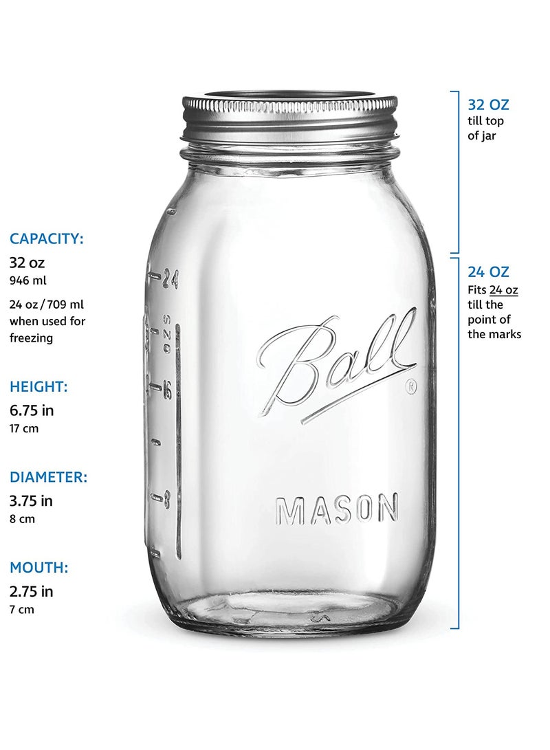 Glass Ma son Jars, Canning Jars Jelly Jars with Airtight lids for Canning, Preserving, Meal Prep, Overnight Oats, Jam 32, BALL, 3, Ma son Jars