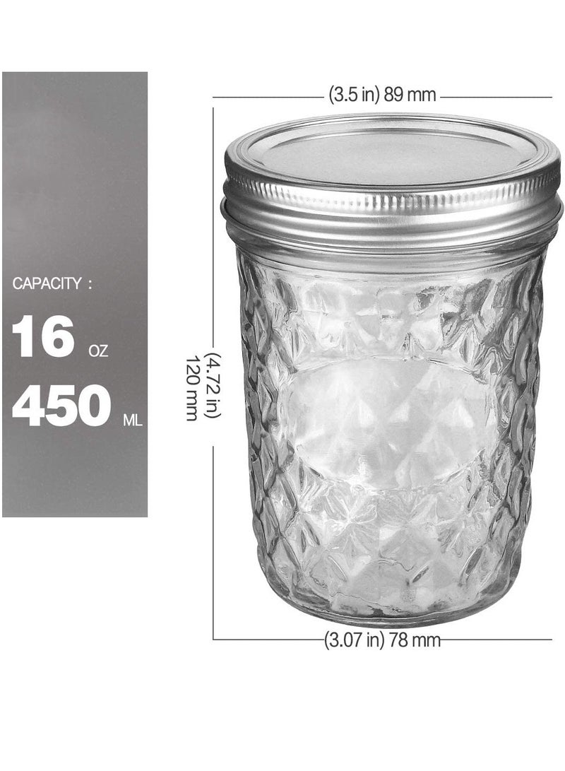 Ma son Jars, Canning Jars Jelly Jars With Lids, Ideal for Jam, Honey, Wedding Favors, Shower Favors, for Canning, Preserving, Meal Prep 16, Diamond, 6, Ma son Jars