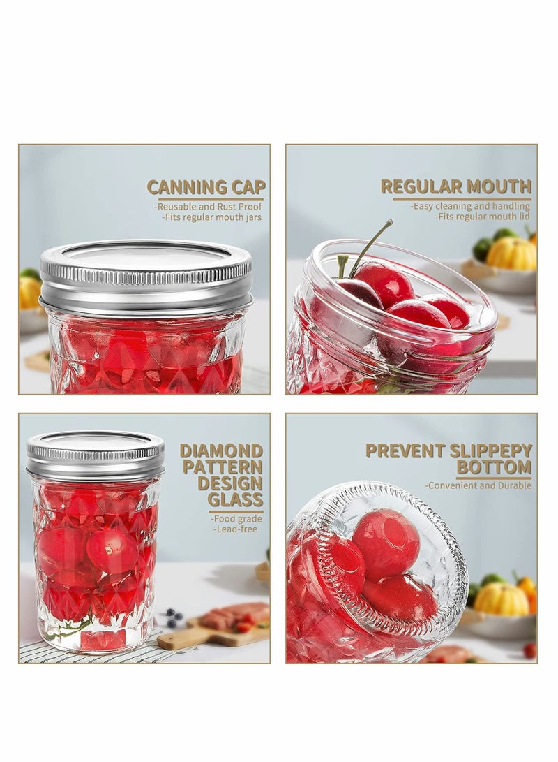 Ma son Jars, Canning Jars Jelly Jars With Lids, Ideal for Jam, Honey, Wedding Favors, Shower Favors, for Canning, Preserving, Meal Prep 12, Diamond, 12, Ma son Jars