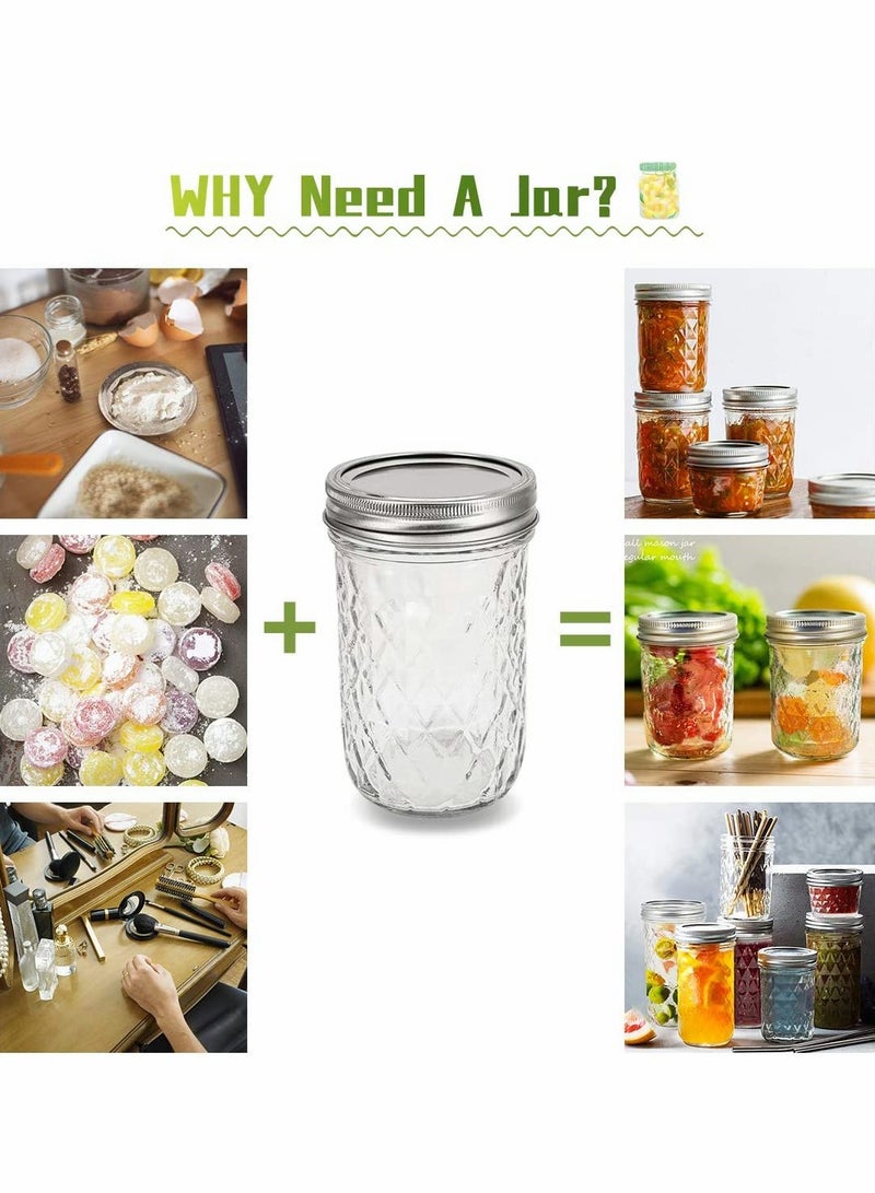 Ma son Jars, Canning Jars Jelly Jars With Lids, Ideal for Jam, Honey, Wedding Favors, Shower Favors, for Canning, Preserving, Meal Prep 12, Diamond, 12, Ma son Jars