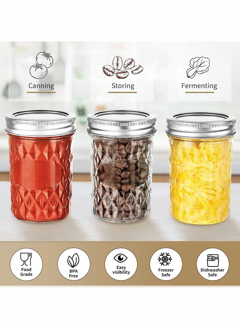 Ma son Jars, Canning Jars Jelly Jars With Lids, Ideal for Jam, Honey, Wedding Favors, Shower Favors, for Canning, Preserving, Meal Prep 12, Diamond, 12, Ma son Jars