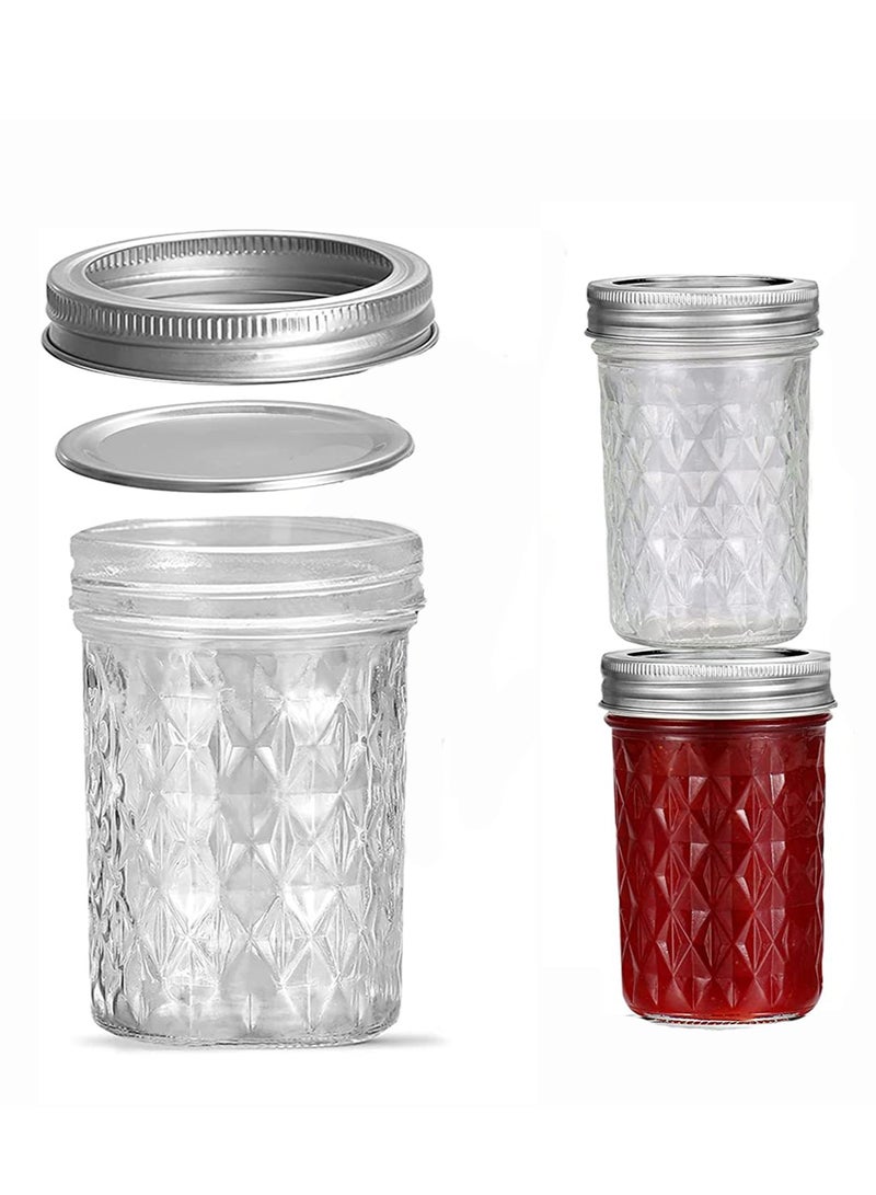 Ma son Jars with Lids and Bands, Ball Regular Mouth Ma son Jars, Quilted Crystal Jars Ideal for Jams, Jellies, Conserves, Preserves, Fruit Syrups, Chutneys, and Pizza Sauce